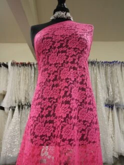 Candy Pink Raschel Stretch Lace - Evie -Bridal Fabric Shop PinkLace Evie