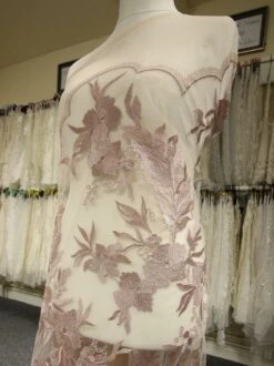 Dusky Pink Embroidery Lace - Gaynor -Bridal Fabric Shop PinkLace Gaynor 1