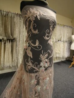 Dusky Pink Embroidered Lace - Keegan -Bridal Fabric Shop PinkLace Keegan2
