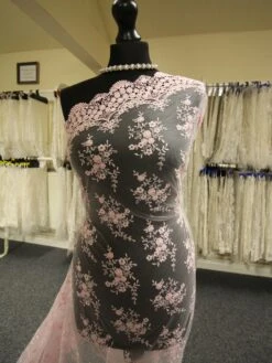Pink Embroidered Lace - Kirsty -Bridal Fabric Shop Pinkbridallace kirsty