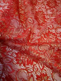 Red Raschel Lace - Kris -Bridal Fabric Shop RedLace Kris closeup