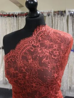 Deep Salmon Raschel Lace - Clio 8 Deep Salmon Raschel Lace - Clio -Bridal Fabric Shop SalmonLace Clio