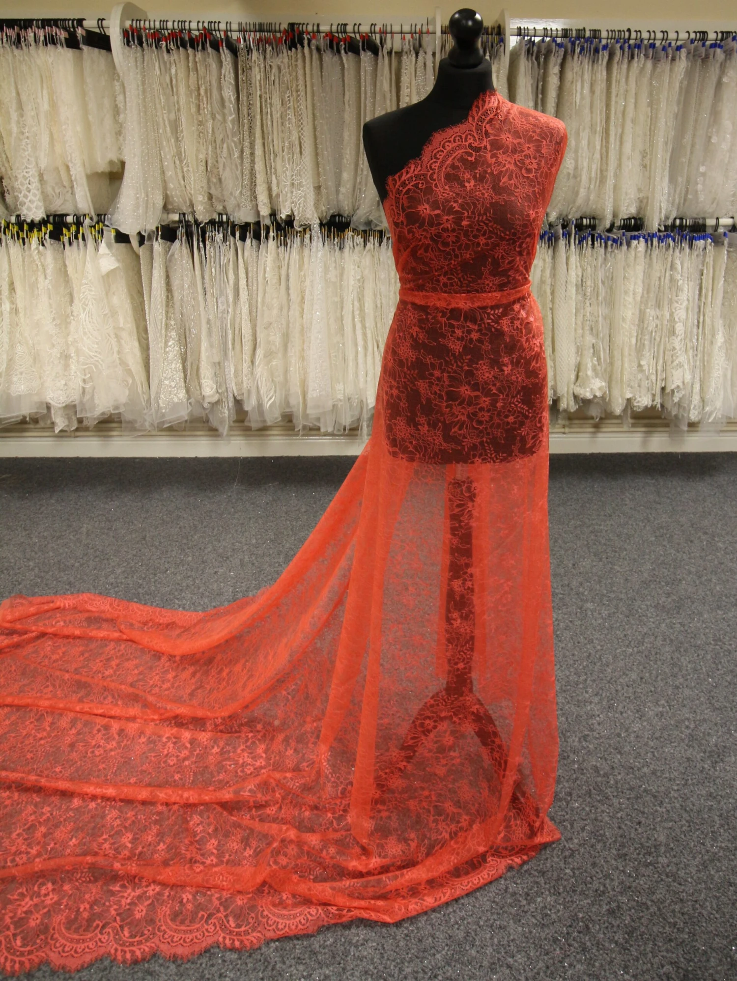 Deep Salmon Raschel Lace - Clio 1 Deep Salmon Raschel Lace - Clio