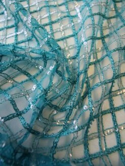 Turquoise Sequinned Lace - Odelia -Bridal Fabric Shop TurquoiseBeadedLace Odelia Closeup
