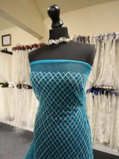 Turquoise Sequinned Lace - Odelia -Bridal Fabric Shop TurquoiseLace Odelia 1
