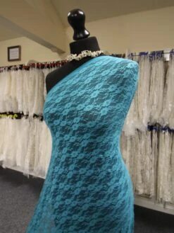 Turquoise Stretch Lace - Yvonne -Bridal Fabric Shop TurquoiseLace Yvonne 1
