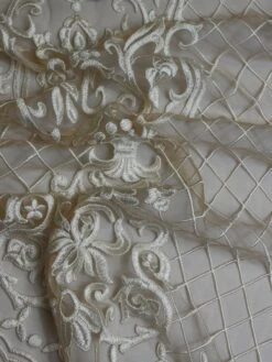 Champagne Embroidered Lace - Victory -Bridal Fabric Shop Victory