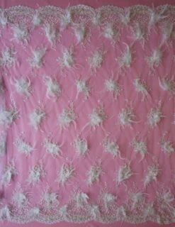 White Flower Lace With Beading - Nikita -Bridal Fabric Shop WhiteFeatherLace Nikita FullWidth