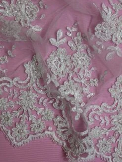 White Beaded Lace - Sophia 14 White Beaded Lace - Sophia -Bridal Fabric Shop WhiteLace Sophia closeup