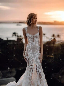 Ivory Beaded 3D Lace - Erwin -Bridal Fabric Shop a sexy summer wedding dress that uses erwin lace