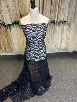 Navy Blue Sequinned Lace - Cerys -Bridal Fabric Shop a 084ae3df 6dee 4352 a385 903b42ff2a23