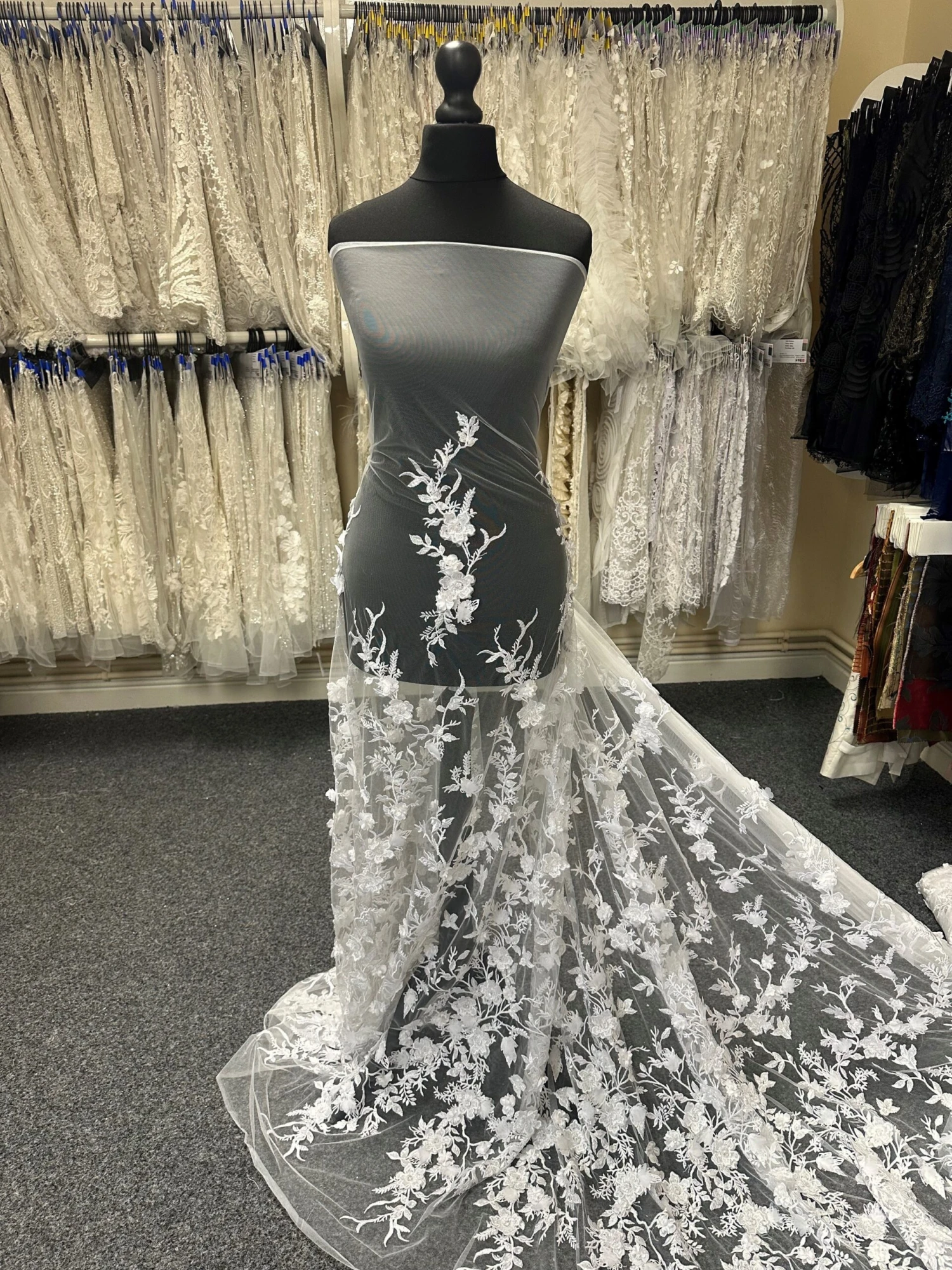 White Embroidered 3D Lace - Abiona 1 White Embroidered 3D Lace - Abiona