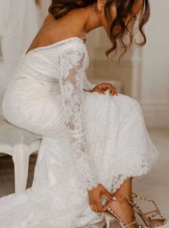 Ivory Chantilly Lace - Harper -Bridal Fabric Shop bespoke wedding dress featuring ivory chantilly