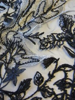 Black & Silver Embroidered Lace - Garbina -Bridal Fabric Shop black and silver embroidered lace garbina close up