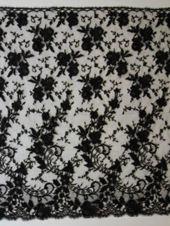 Black Hand Beaded Chantilly Lace - Brandy -Bridal Fabric Shop black beaded chantilly lace brandy full width