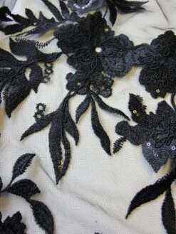 Black Sequinned Embroidery Lace - Gaynor -Bridal Fabric Shop black corded and sequinned lace gaynor close up