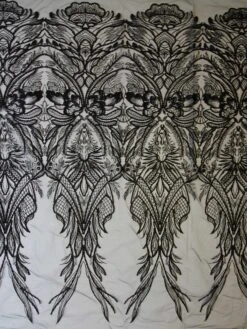 Black Embroidered Lace - Immaculata -Bridal Fabric Shop black corded sequinned lace immaculata full width