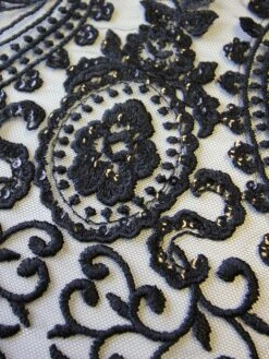 Black Embroidered Lace - Greer 15 Black Embroidered Lace - Greer -Bridal Fabric Shop black lace greer close up