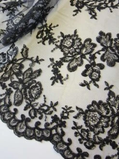 Black Raschel Lace - Pandora -Bridal Fabric Shop black lace pandora close up