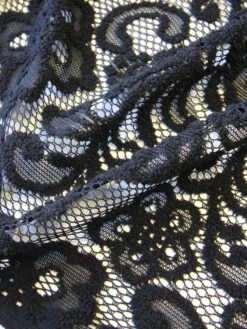 Black Lace - Edwina -Bridal Fabric Shop black raschel lace edwina close up
