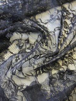 Black Raschel Lace - Roxanne 9 Black Raschel Lace - Roxanne -Bridal Fabric Shop black raschel lace roxanne close up