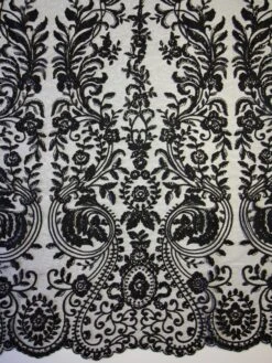 Black Embroidered Lace - Greer 10 Black Embroidered Lace - Greer -Bridal Fabric Shop black sequinned embroidered lace greer