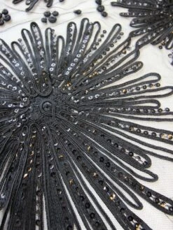 Black Corded & Sequinned Lace - Danuta -Bridal Fabric Shop black sequinned lace danuta close up