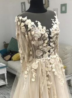 Champagne Beaded Flower Lace - Blake -Bridal Fabric Shop blakechdress1