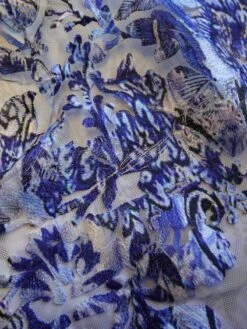 Blue Tonal Lace - Octavia Ocean -Bridal Fabric Shop blue lace octavia close up