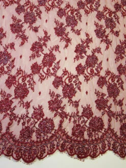 Maroon Beaded Lace - Jacintha -Bridal Fabric Shop burgundy beaded lace jacintha
