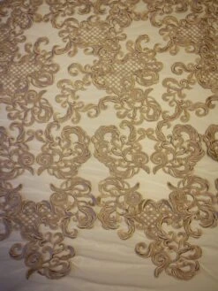 Champagne Embroidered Lace - Binta 12 Champagne Embroidered Lace - Binta -Bridal Fabric Shop champagne embroidered lace binta