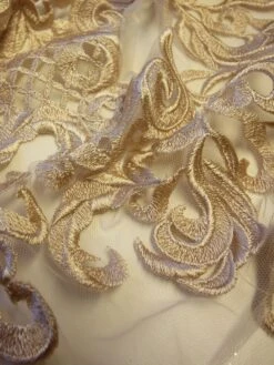 Champagne Embroidered Lace - Binta 11 Champagne Embroidered Lace - Binta -Bridal Fabric Shop champagne embroidered lace binta close up