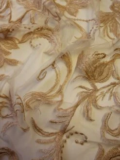 Champagne Embroidered Lace - Zarine -Bridal Fabric Shop champagne embroidered lace zarine close up