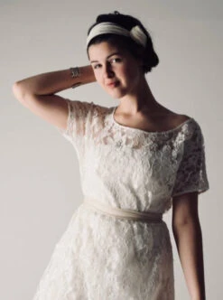 Ivory Corded Lace – Dawn -Bridal Fabric Shop dress made using dawn lace