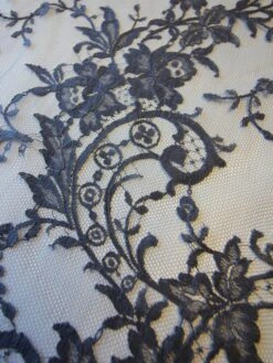 Grey Chantilly Lace - Kate 9 Grey Chantilly Lace - Kate -Bridal Fabric Shop grey chantilly lace kate close up