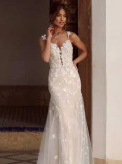 Ivory Beaded 3D Lace - Erwin -Bridal Fabric Shop grogeous dress made using erwin lace