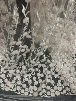 Ivory & Pink Embroidery Lace - Zillah -Bridal Fabric Shop hjg