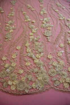 Champagne Beaded Flower Lace - Blake -Bridal Fabric Shop img 3984