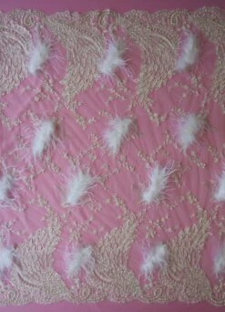 Ivory Beaded With White Feathers Lace - Chantelle 14 Ivory Beaded With White Feathers Lace - Chantelle -Bridal Fabric Shop ivory feather lace chantelle full width