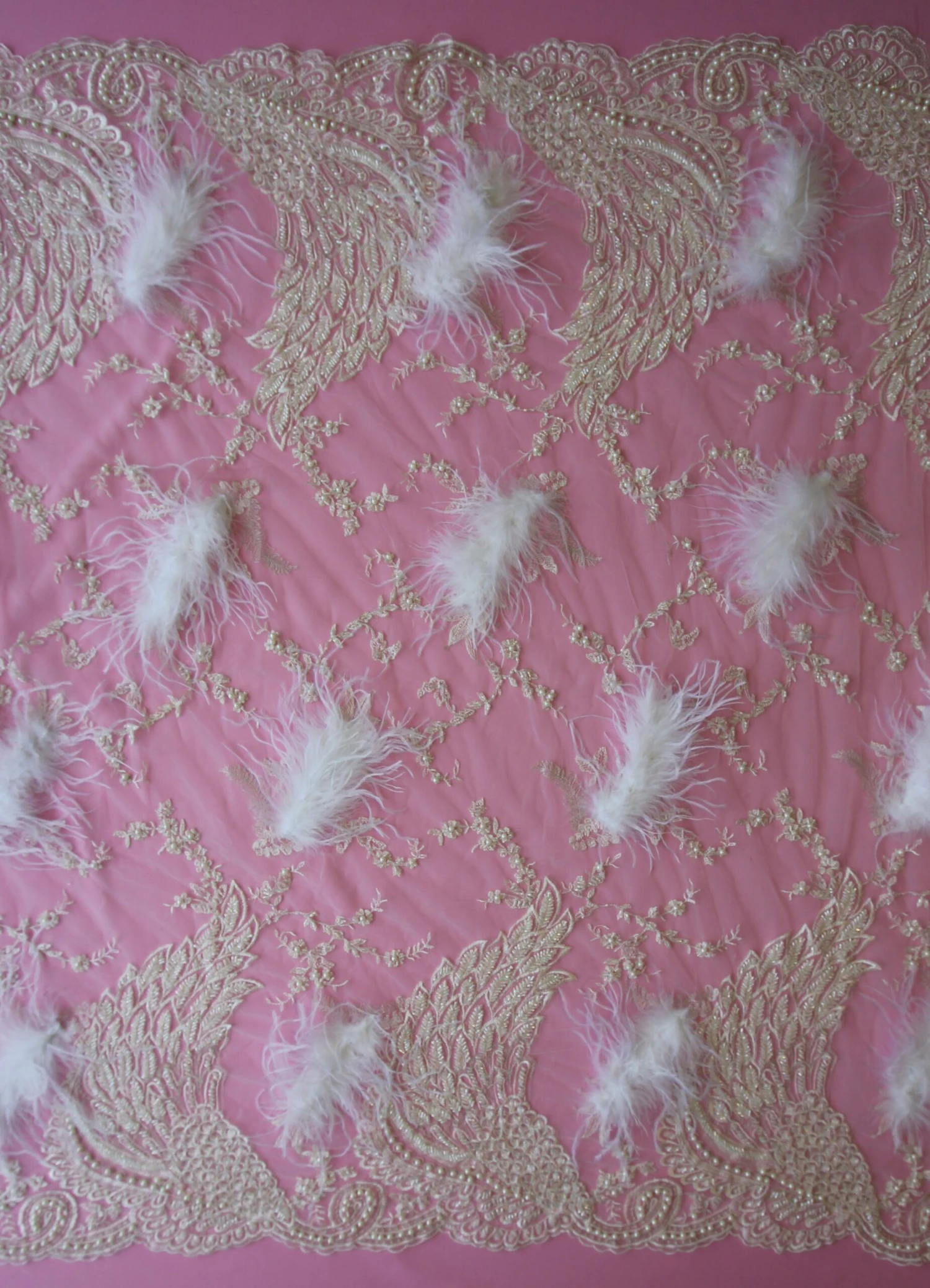 Ivory Beaded With White Feathers Lace - Chantelle 4 Ivory Beaded With White Feathers Lace - Chantelle - Image 4