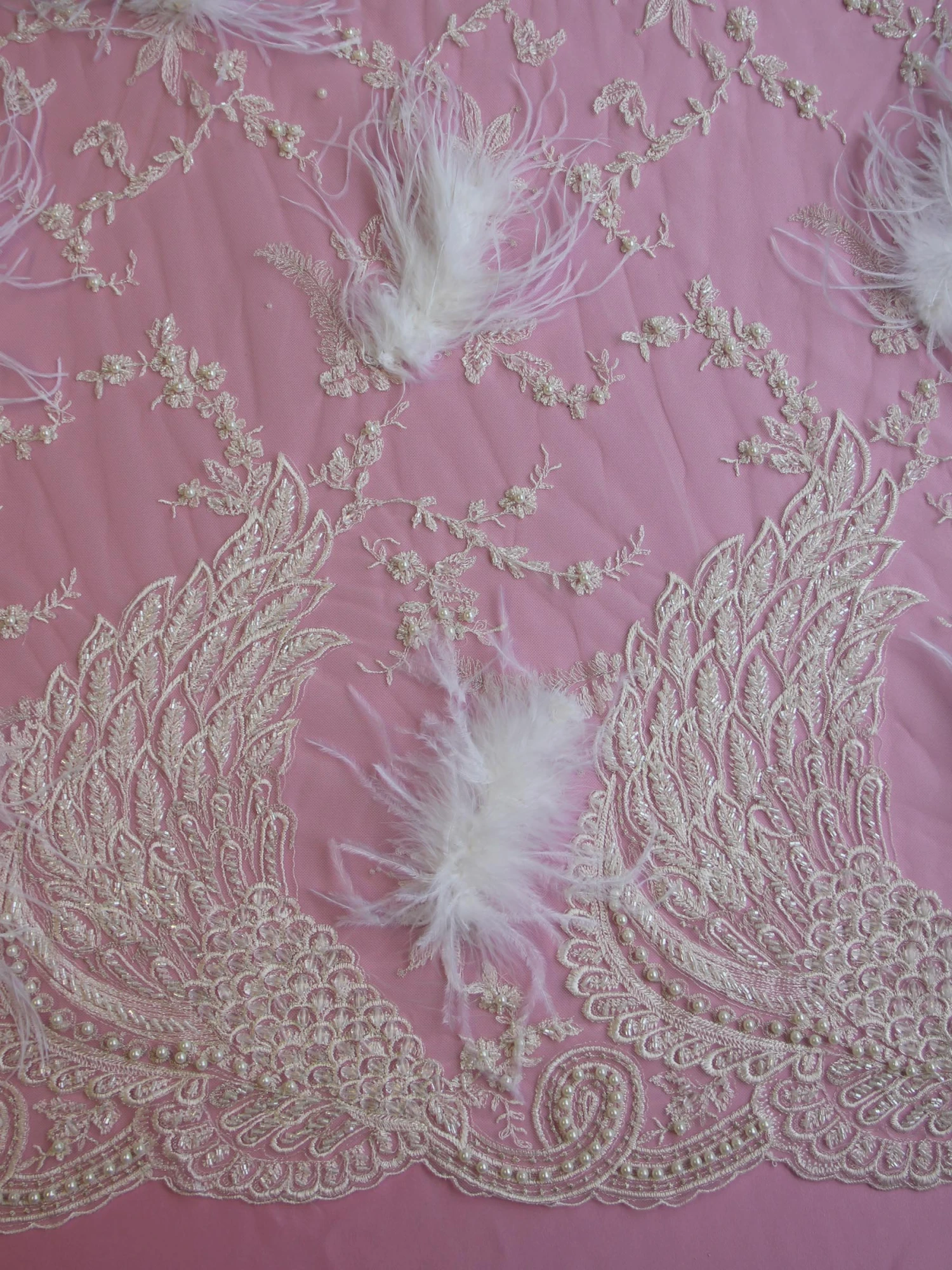 Ivory Beaded With White Feathers Lace - Chantelle 9 Ivory Beaded With White Feathers Lace - Chantelle - Image 9