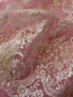 Ivory Embroidered Lace - Ruby -Bridal Fabric Shop ivory sequinned embroidery lace ruby close up