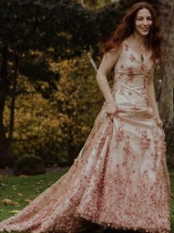 Antique Rose Beaded Lace - Drew -Bridal Fabric Shop lorna in drew antique rose lace dress2