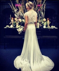 Ivory Beaded Lace - Bella -Bridal Fabric Shop lovely bridal separates lace top with ivory beaded 4