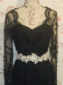 Black Beaded And Corded Lace - Alexandra -Bridal Fabric Shop petunia trim