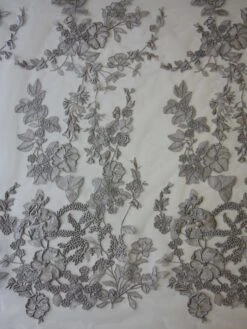 Pewter Grey Embroidery Lace - Garbo -Bridal Fabric Shop pewter lace garbo