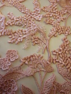 Pink Embroidery Lace - Garbo -Bridal Fabric Shop pink embroidered lace garbo close up