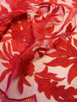 Red Embroidery Lace - Gaynor -Bridal Fabric Shop red lace gaynor close up