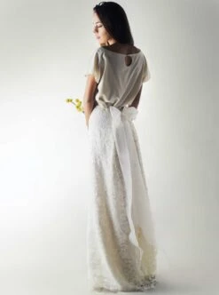 Ivory Corded Lace – Dawn -Bridal Fabric Shop skirt made using dawn lace rear