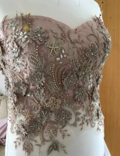 Blush Beaded Lace - Renata -Bridal Fabric Shop the creation process of the bodice using blush